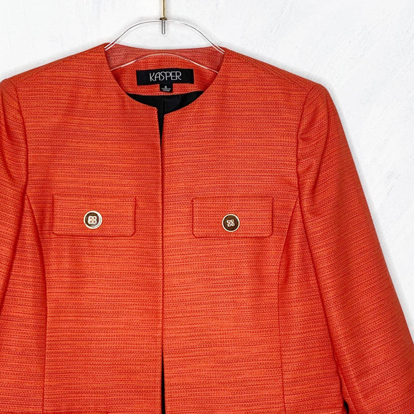 Kasper Tangerine Collarless Lined Blazer 6 - Picture 7 of 7